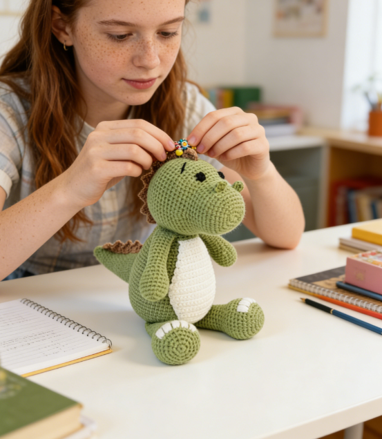 Cute T-Rex Dinosaur Amigurumi Crochet Kit & Finished Plushie