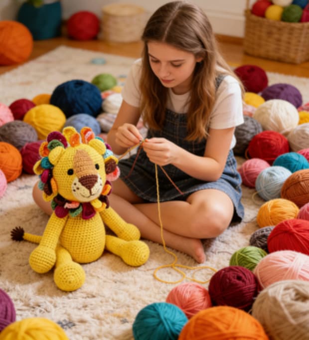 Adorable Safari Yellow Lion Crochet Stuffed Animal