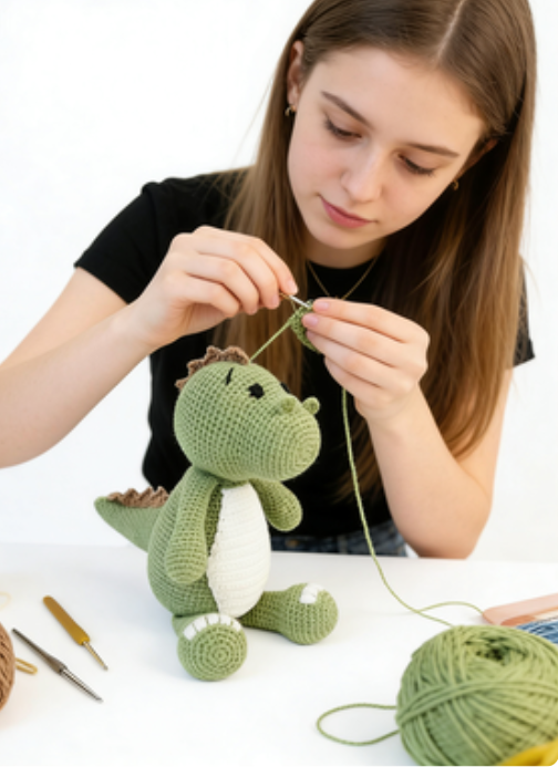 Cute T-Rex Dinosaur Amigurumi Crochet Kit & Finished Plushie