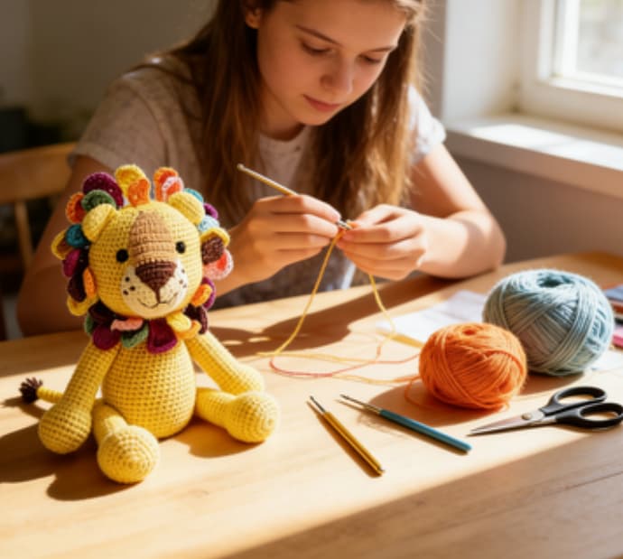 Adorable Safari Yellow Lion Crochet Stuffed Animal