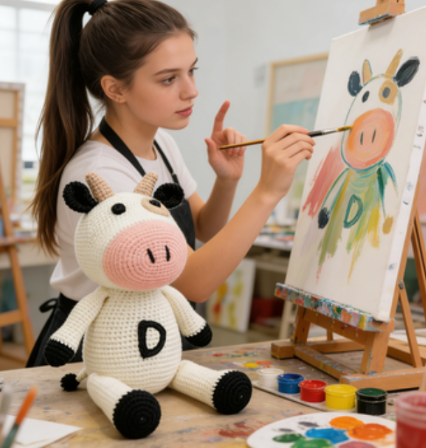 Handmade Crochet Cow Plushie | Soft Amigurumi Farm Toy