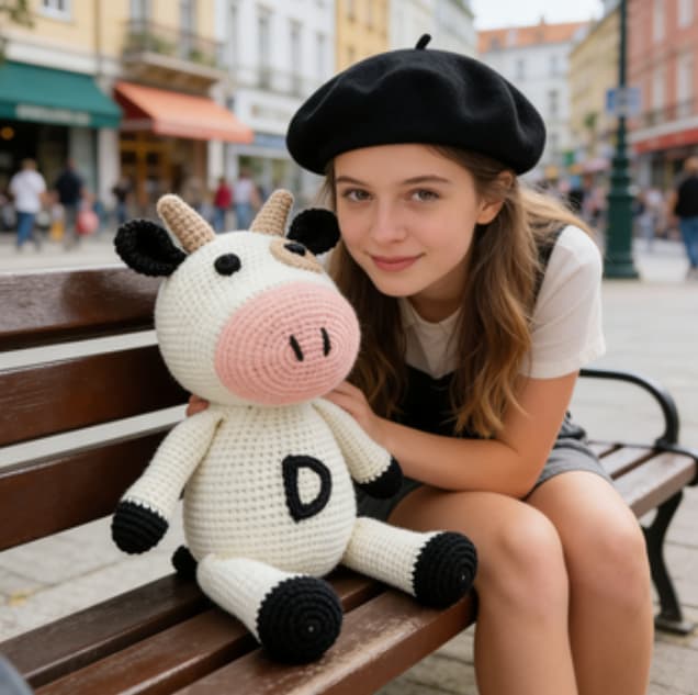 Handmade Crochet Cow Plushie | Soft Amigurumi Farm Toy