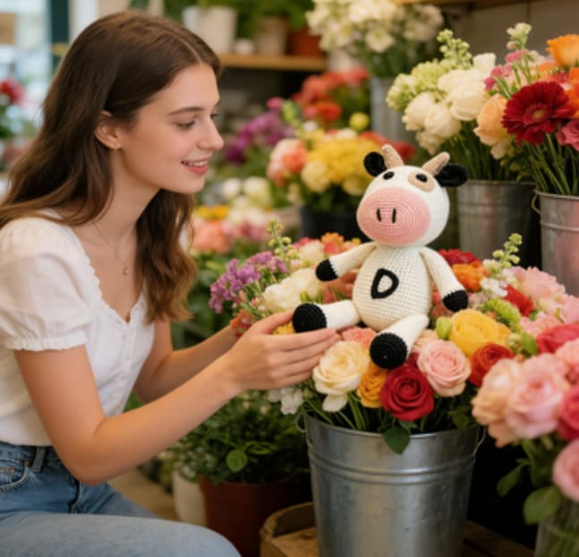 Handmade Crochet Cow Plushie | Soft Amigurumi Farm Toy