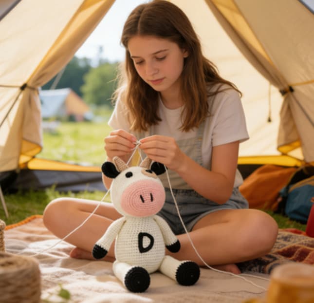 Handmade Crochet Cow Plushie | Soft Amigurumi Farm Toy