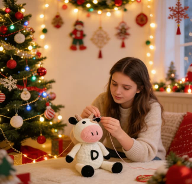 Handmade Crochet Cow Plushie | Soft Amigurumi Farm Toy