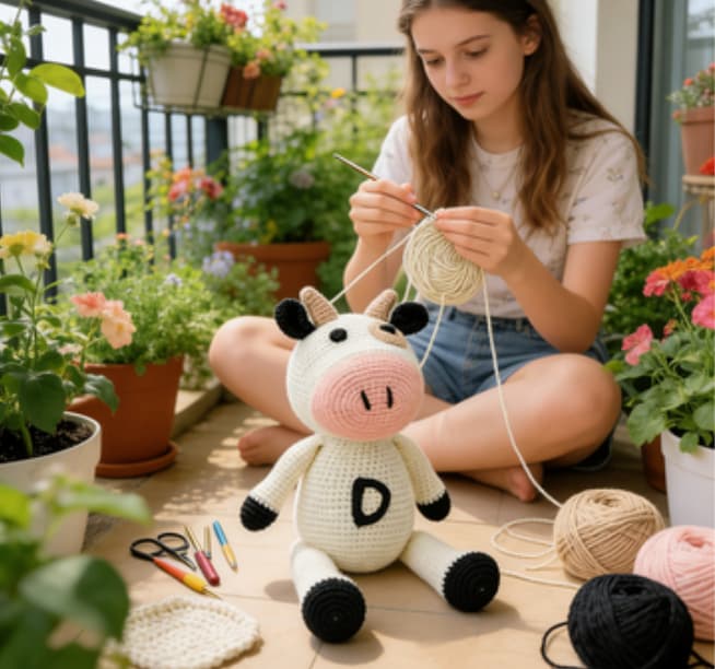 Handmade Crochet Cow Plushie | Soft Amigurumi Farm Toy
