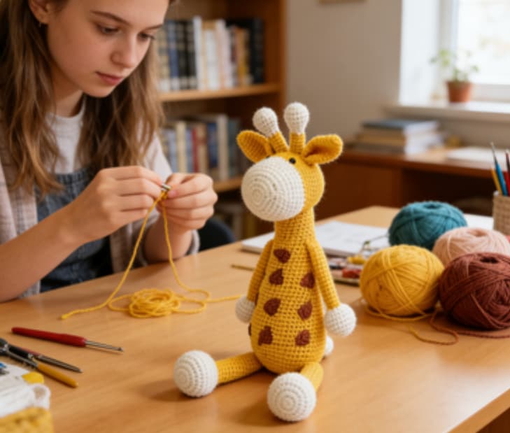 Cute Long-Legged Giraffe Handmade Crochet Plush Doll