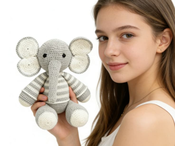 Handmade Striped Gray Elephant Crochet Amigurumi