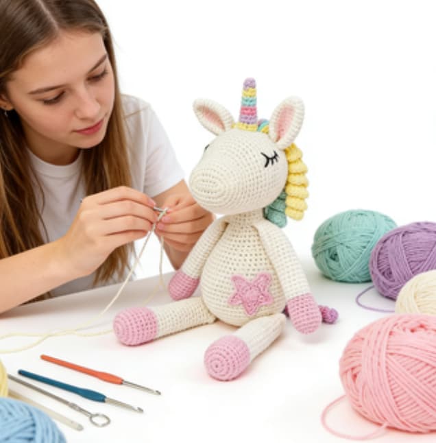 Cute Long-Legged Rainbow Unicorn Crochet Plushie