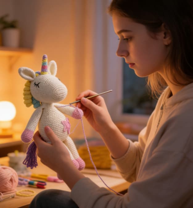 Cute Long-Legged Rainbow Unicorn Crochet Plushie
