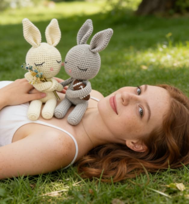 Limited Edition Couple's Crochet Bunny Set | Anniversary Gift