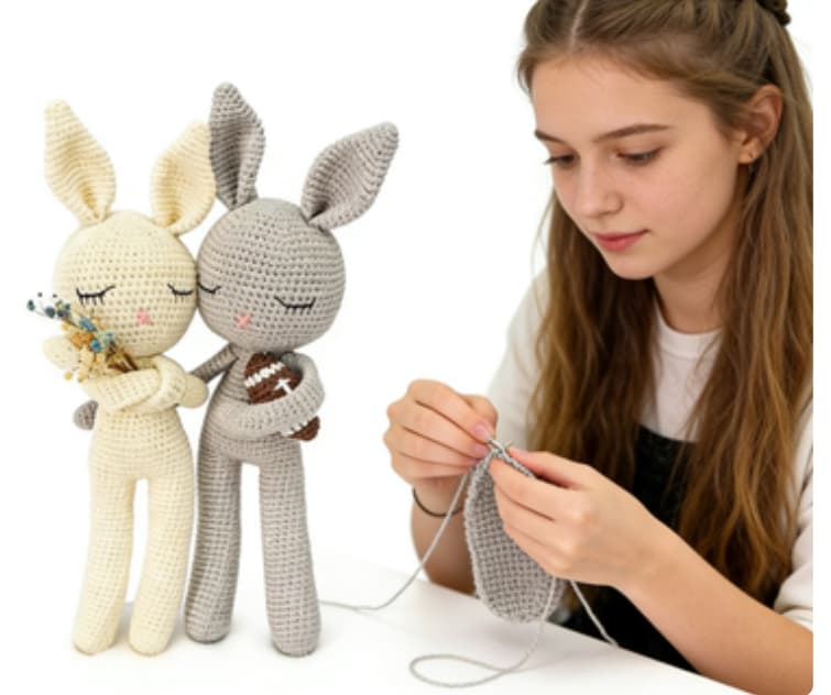 Limited Edition Couple's Crochet Bunny Set | Anniversary Gift