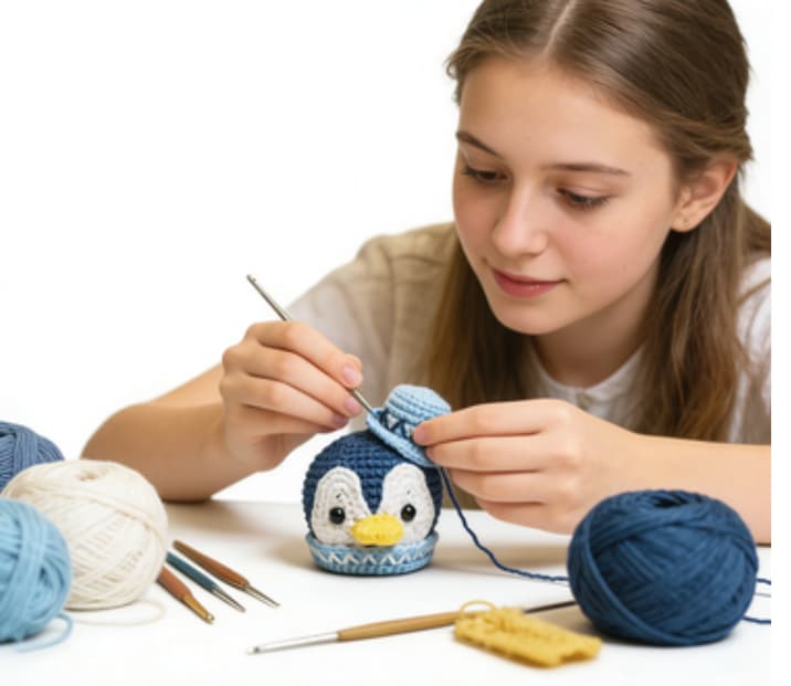 Cute Chubby Blue Penguin Crochet Amigurumi with Hat