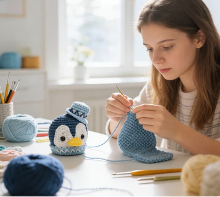 Cute Chubby Blue Penguin Crochet Amigurumi with Hat
