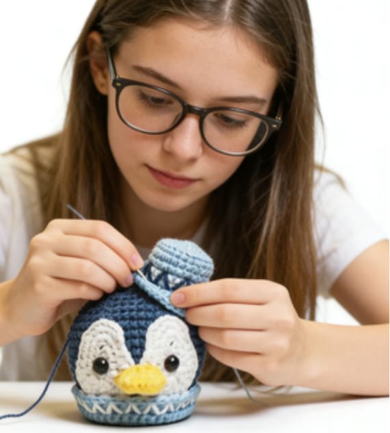 Cute Chubby Blue Penguin Crochet Amigurumi with Hat