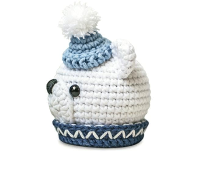 Handmade Crochet Polar Bear with Blue Hat & Scarf Amigurumi