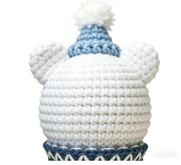 Handmade Crochet Polar Bear with Blue Hat & Scarf Amigurumi