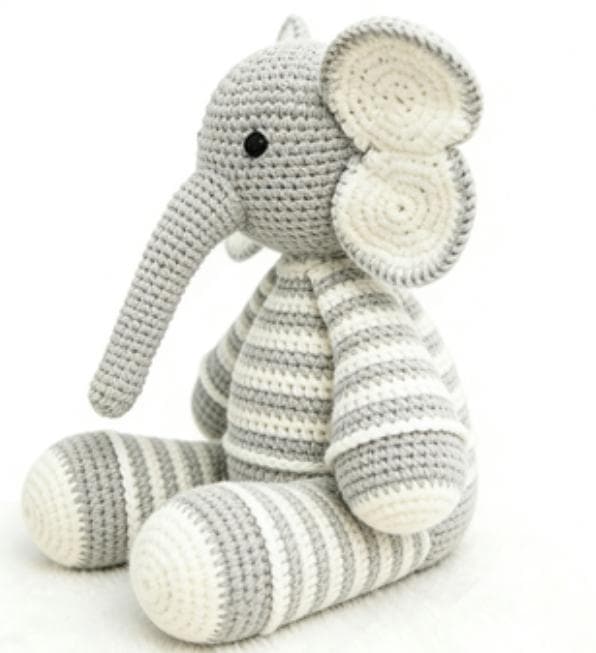 Handmade Striped Gray Elephant Crochet Amigurumi