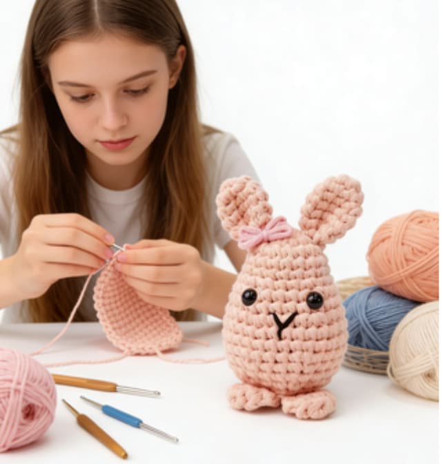Sweet Pink Crochet Bunny Amigurumi with Bow
