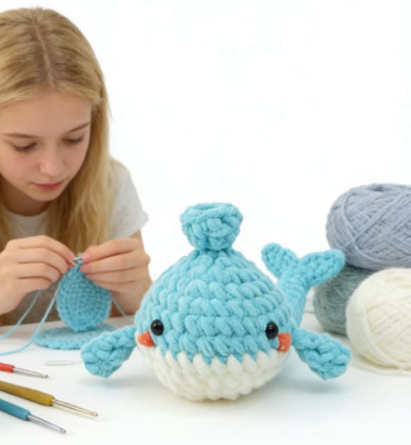 Adorable Chubby Blue Whale Crochet Ocean Animal Plushie Toy