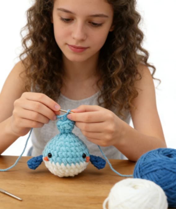 Adorable Chubby Blue Whale Crochet Ocean Animal Plushie Toy