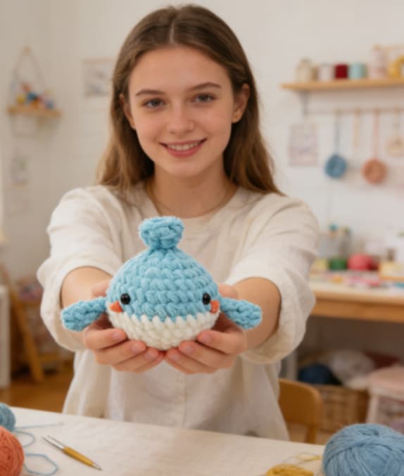 Adorable Chubby Blue Whale Crochet Ocean Animal Plushie Toy