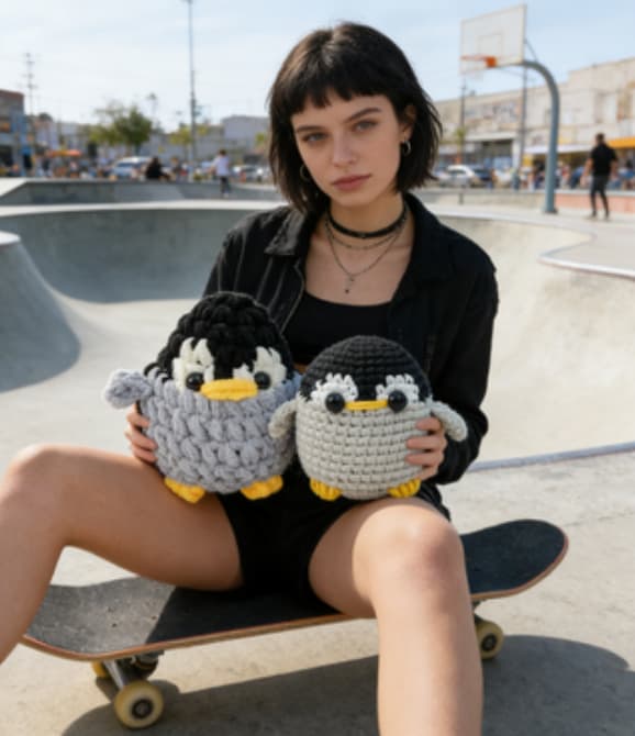 Adorable Black & Grey Chubby Penguin Crochet Plushie