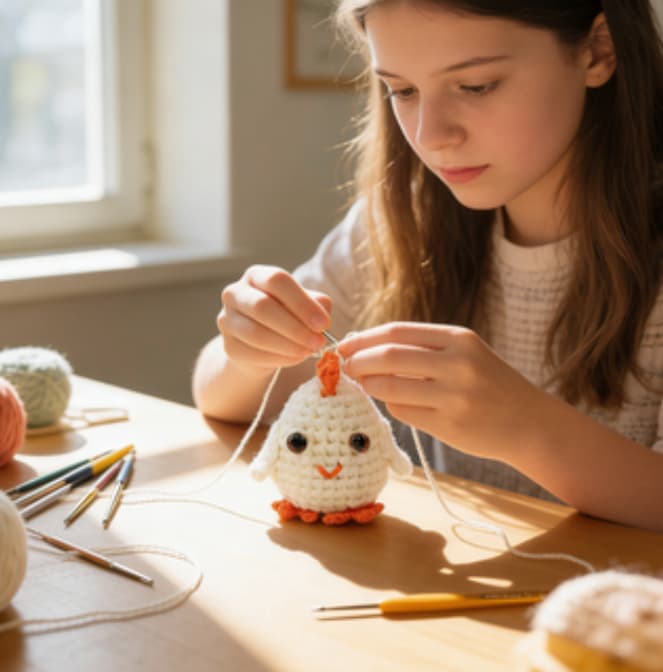 Adorable Chubby White Chicken Crochet Amigurumi Toy