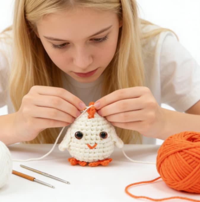 Adorable Chubby White Chicken Crochet Amigurumi Toy