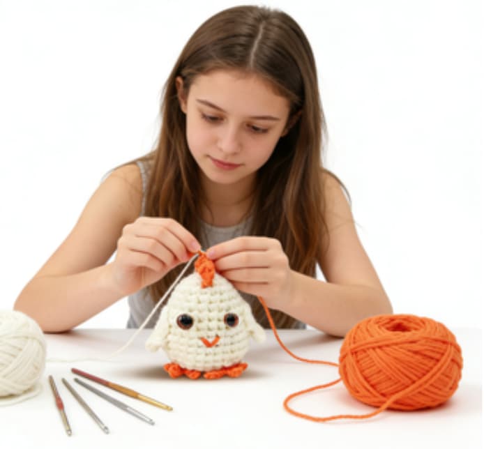 Adorable Chubby White Chicken Crochet Amigurumi Toy