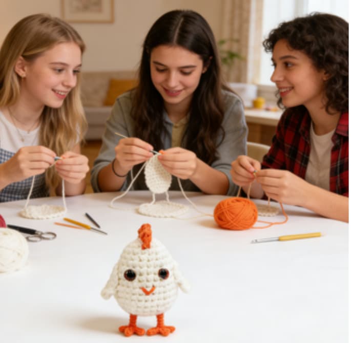 Adorable Chubby White Chicken Crochet Amigurumi Toy
