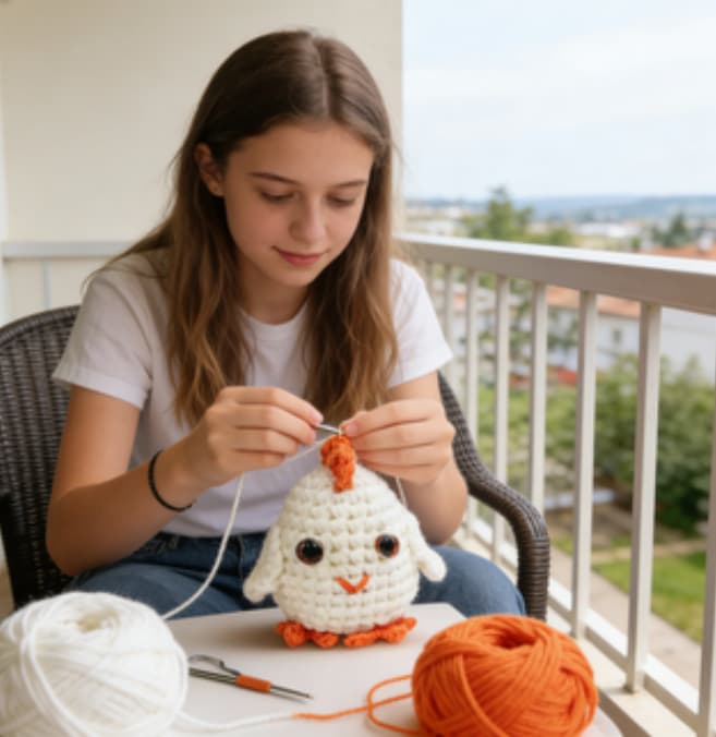 Adorable Chubby White Chicken Crochet Amigurumi Toy