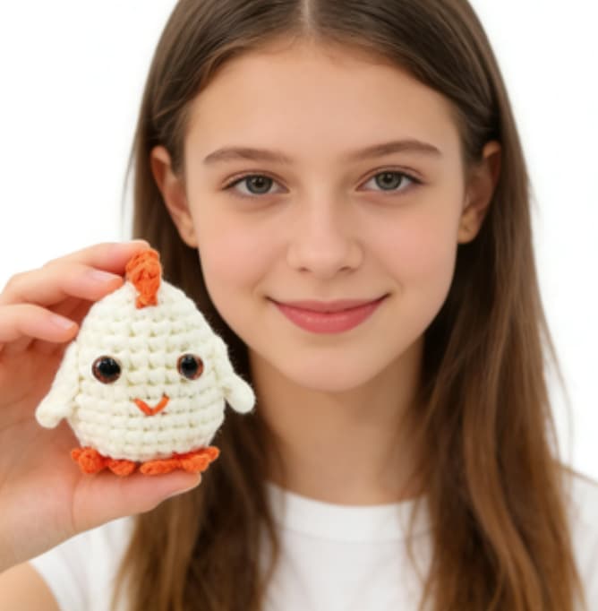 Adorable Chubby White Chicken Crochet Amigurumi Toy