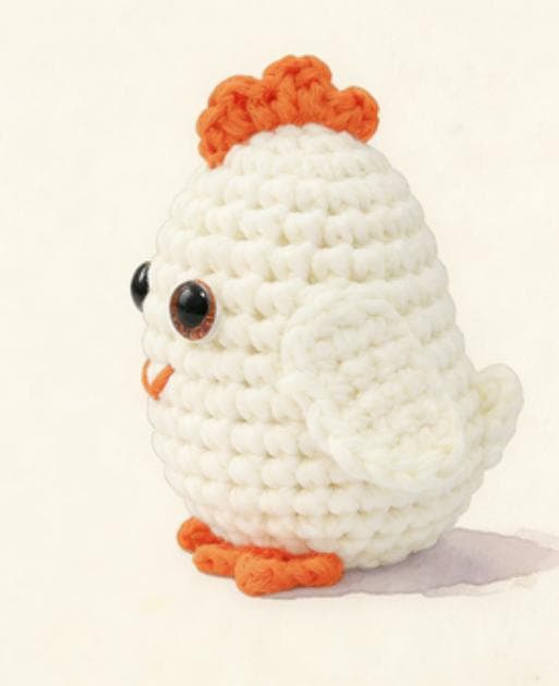 Adorable Chubby White Chicken Crochet Amigurumi Toy