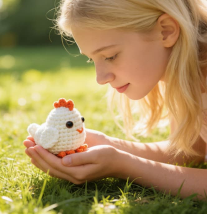 Adorable Chubby White Chicken Crochet Amigurumi Toy