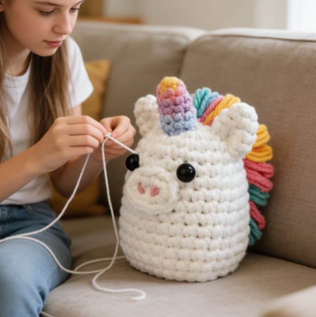 Handmade Pastel Rainbow Unicorn Crochet Plush Doll