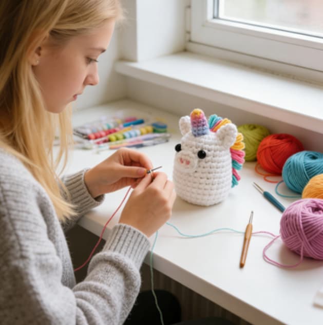 Handmade Pastel Rainbow Unicorn Crochet Plush Doll