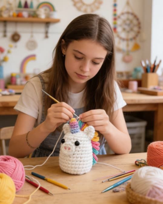 Handmade Pastel Rainbow Unicorn Crochet Plush Doll