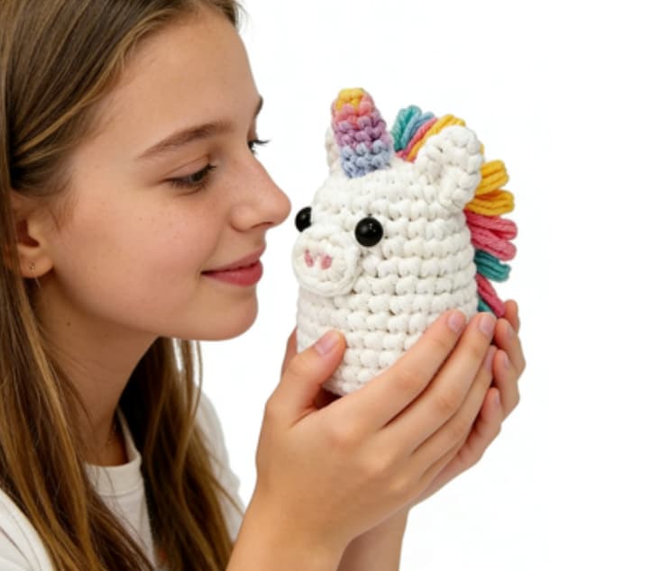 Handmade Pastel Rainbow Unicorn Crochet Plush Doll
