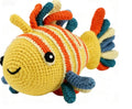 Handmade crochet fish stuffed animal in vibrant colors, a perfect sensory plush toy for babies